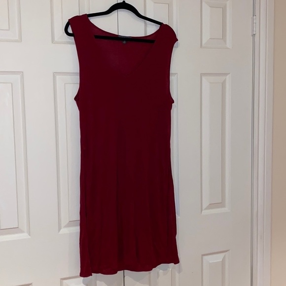High line burgundy long V neck sleeve less casual blouse dress  M - Picture 3 of 15